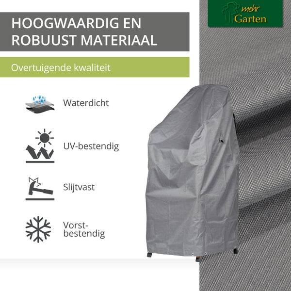 Mehr Garten - Premium PROTECT Stapelstuhl-Abdeckung, 68 (B) x 96 (T) x 110/150 (H) cm I Gartenmöbel-Schutzhülle wasserdicht, UV-beständig & atmungsaktiv aus robustem Gewebe I Taupe (Hellgrau)