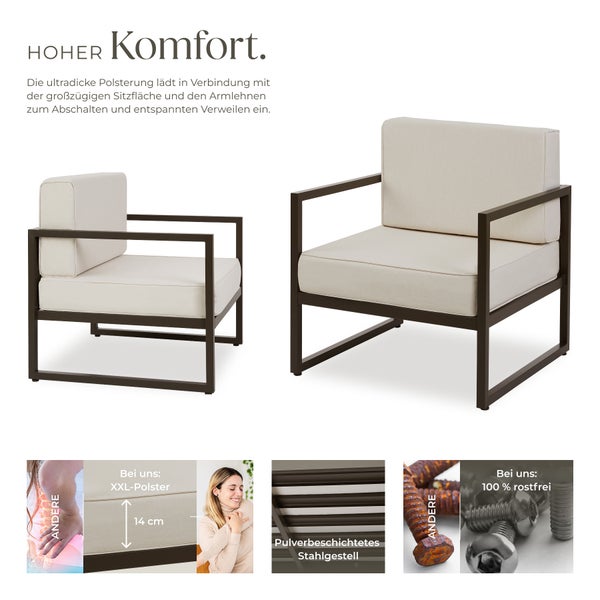 Garten-Loungesessel tectake Comosa 74 x 78 x 85 cm Dicke des Sitzpolsters 14 cm braun/beige