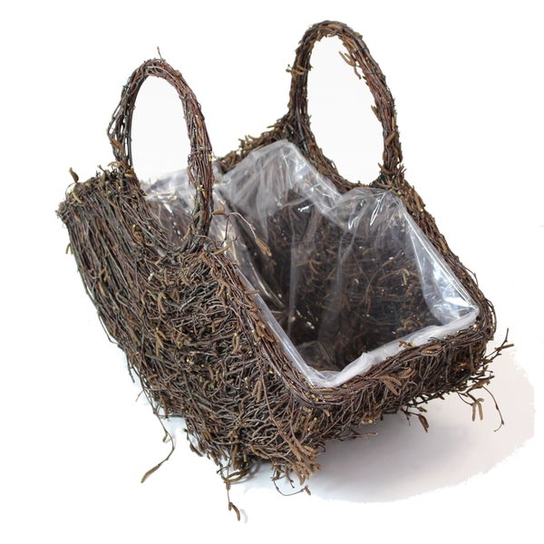 FRANK FLECHTWAREN | Pflanzkorb Tasche, groß, BIRKE, 52 x 22 x 25 cm, GH 38 cm