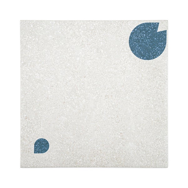 Quadratische Feinsteinzeugfliese mit Terrazzodesign und geometrischem Muster aus zwei Kreissegmenten