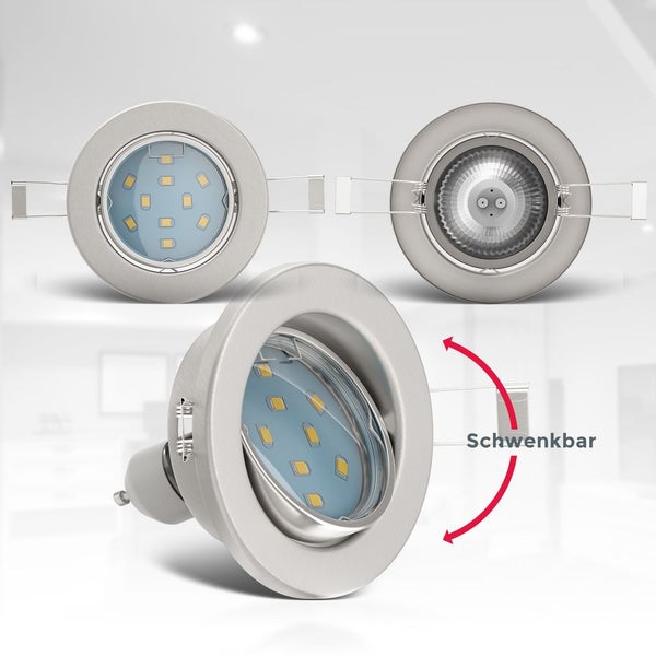 Einbauspot 10er Set 68mm Lochmaß - GU10, 3W, 250lm, LED, warmweiß, matt-nickel