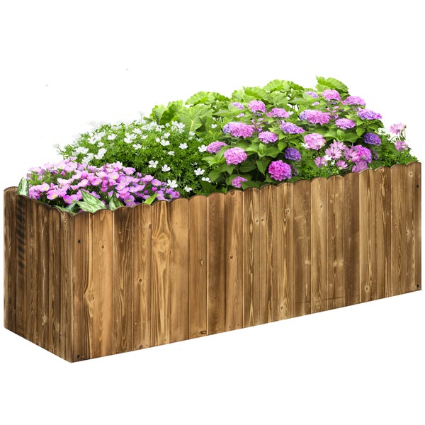 Blumenkasten aus Holz mit verschiedenen Blumen