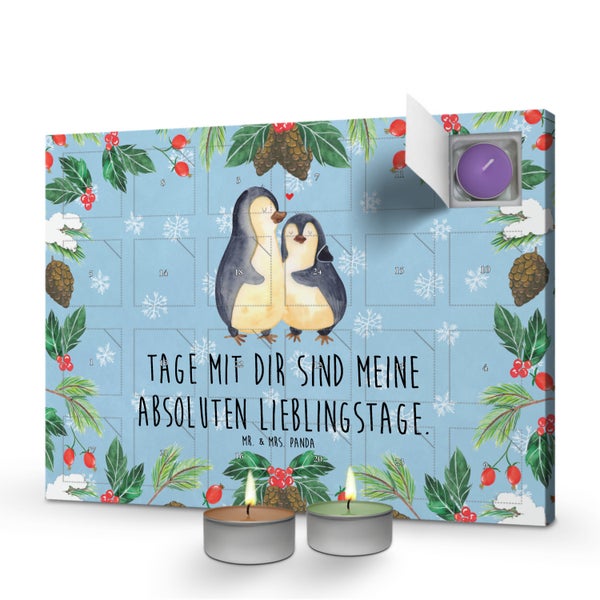 Mr. & Mrs. Panda Duftkerzen Adventskalender Pinguin umarmen - Blau Pastell