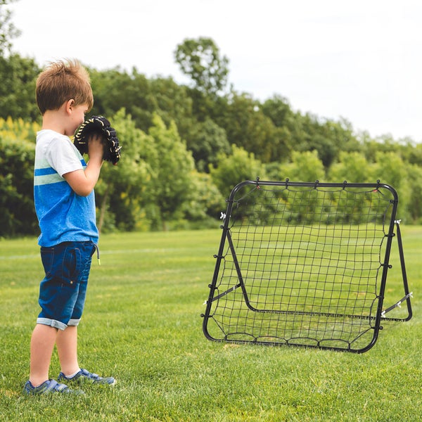 HHOMCOM Fußball Rebounder, Kickback Tor, Verstellbarer Winkel, 96 x 80 x 96 cm, Metallrohr, PE Gewebe, Schwarz