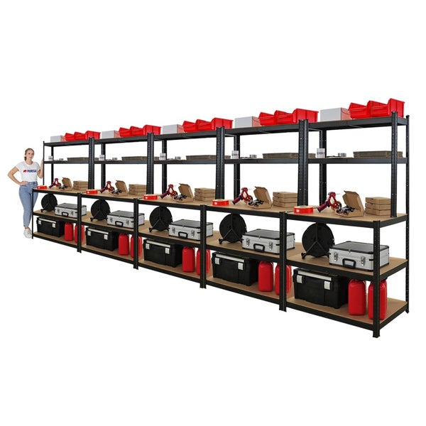 PROREGAL Mega Deal 5x Profi Werkbank GIANT BEAST HxBxT 180x100x60cm Fachlast 175kg Schwarz, Werkbankregal, SArbeitstisch