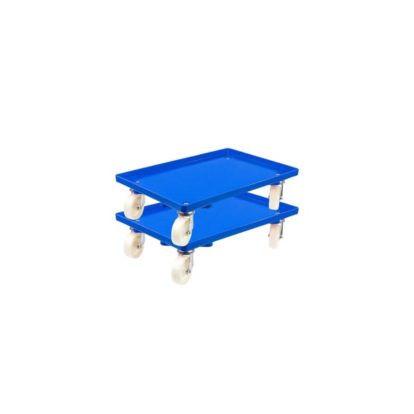 PROREGAL SparSet 2x Transportroller für Euroboxen 60 x 40 cm mit Kunststoffräder Blau Geschlossenes Deck 4 Lenkrollen Traglast 300 kg