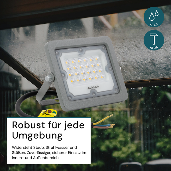 Luxula LED-Strahler für den Außenbereich mit Schutzart IP65 und Stoßfestigkeit IK06