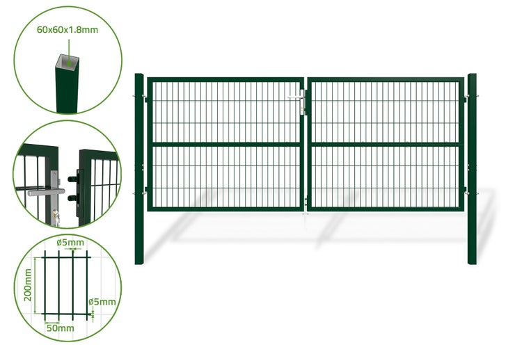 Doppelflügeltor für Stabmattenzaun 3m RAZO 300B120 Moosgrün