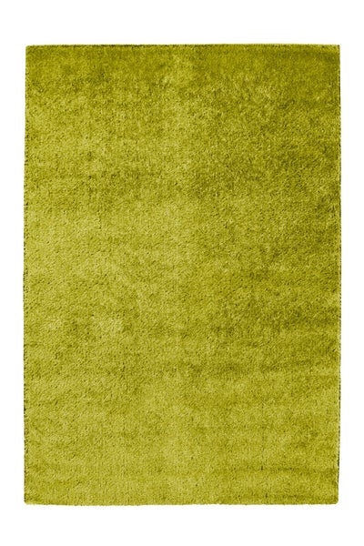 Rechteckiger Hochflor-Teppich in Grün mit weicher Oberfläche.