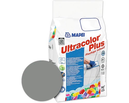 Mapei Ultracolor Plus Flexfuge schnell 5 Kilogramm Sack in Grau zum Verfugen von Fliesen.