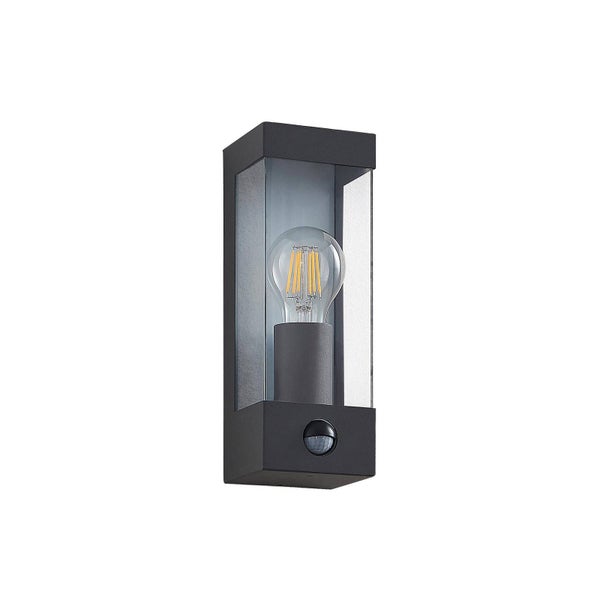 Lindby Wandleuchte außen Tilian mit Bewegungsmelder (spritzwassergeschützt (Modern) in Alu aus Edelstahl (1 flammig, E27) - Wandlampe für Außenwand/Hauswand Haus Terrasse und Balkon