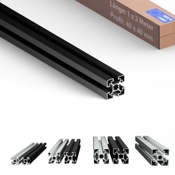 Aluminiumprofil 40 x 40 Millimeter mit Hinweis Made in Europe