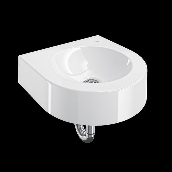 Wandwaschbecken aus Sanitärkeramik in halbrundem Design mit Überlauf und Siphon für das Badezimmer.