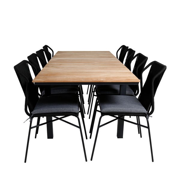 Mexico Gartenset Tisch 90x160/240cm und 8 Stühle Julian schwarz, natur. 90 X 160 X 74 cm