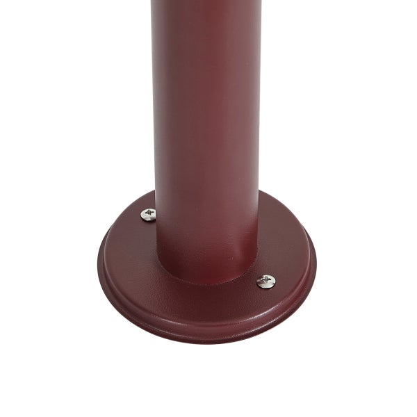 Runder weinroter Pfostenfuß mit zwei Befestigungsschrauben.