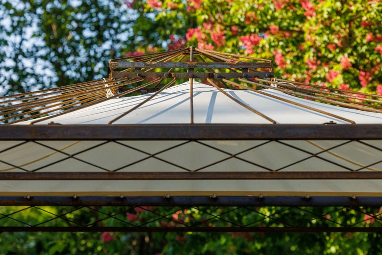 Pavillon ELEO Bolzano 2 x 2 m unbeschichtet - Edelrost | und Sonnensegel ecru