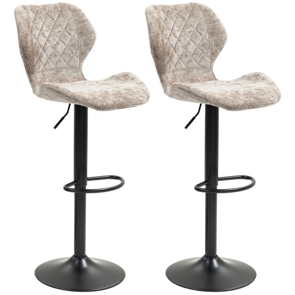 HOMCOM Barhocker 2er-Set, Gepolstert Barstuhl mit Lehne, Chenille-Optik, Stahlgestell, Höhenverstellbare Küchenstühle mit Fußstütze Drehbar Tresenhocker modern für Küche Braun