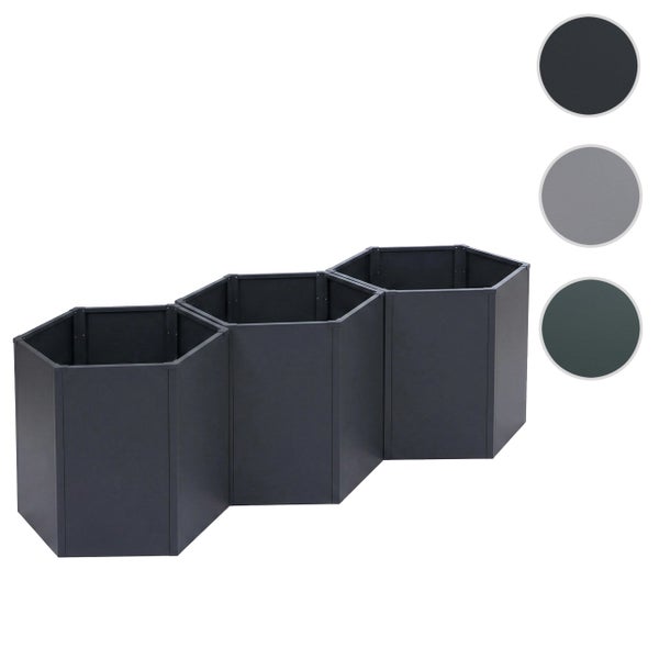 Sechseckiges Hochbeet-Set aus Metall, bestehend aus drei verbundenen Modulen.