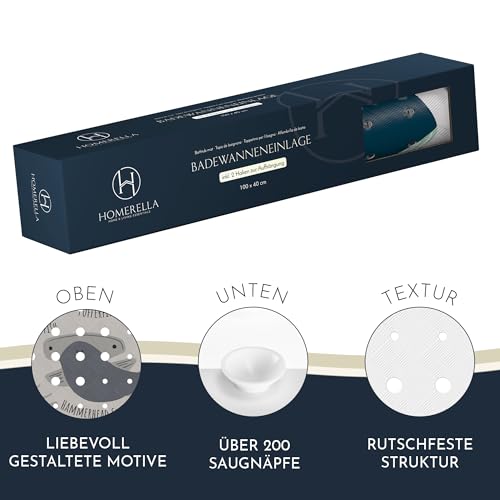 Homerella® Badewannenmatte rutschfest Kinder - 100% BPA frei Inkl. 2 Haken zum Aufhängen 100x40cm - Antirutschmatte Badewanne Baby hautsensitiv & schimmelresistent - Badematte rutschfest & waschbar