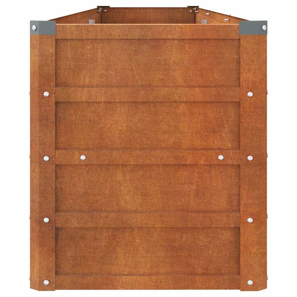 Hochbeet aus Corten-Stahl mit sichtbaren Verschraubungen.