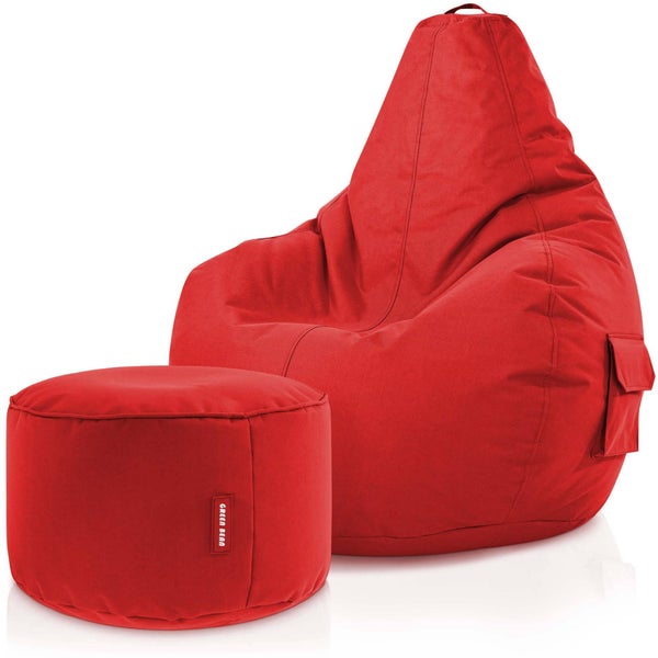 Green Bean 2er Set Sitzsack + Hocker - fertig befüllt - robust waschbar schmutzabweisend - Kinder & Erwachsene Bean Bag Bodenkissen Lounge Sitzhocker Relax-Sessel Gamer Gamingstuhl Pouf - Rot