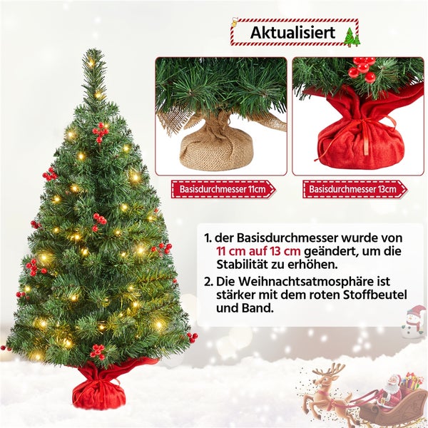 Dekorierter Weihnachtsbaum mit Lichtern und roten Beeren