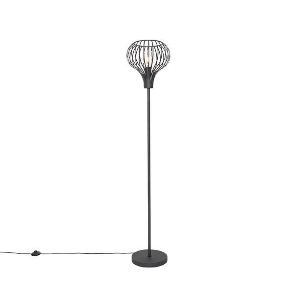 QAZQA - Moderne Stehlampe schwarz - Sapphira I Wohnzimmer I Schlafzimmer - Aluminium Rund - LED geeignet E27
