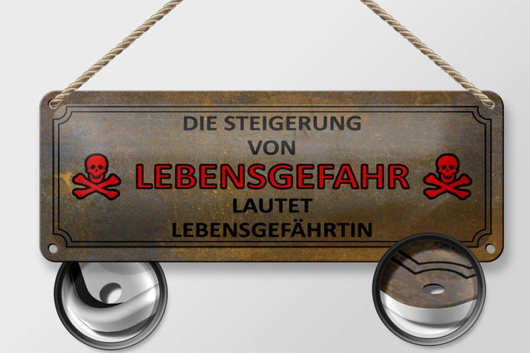 Blechschild Spruch 27x10cm von Lebensgefahr Lebensgefährtin Dekoration
