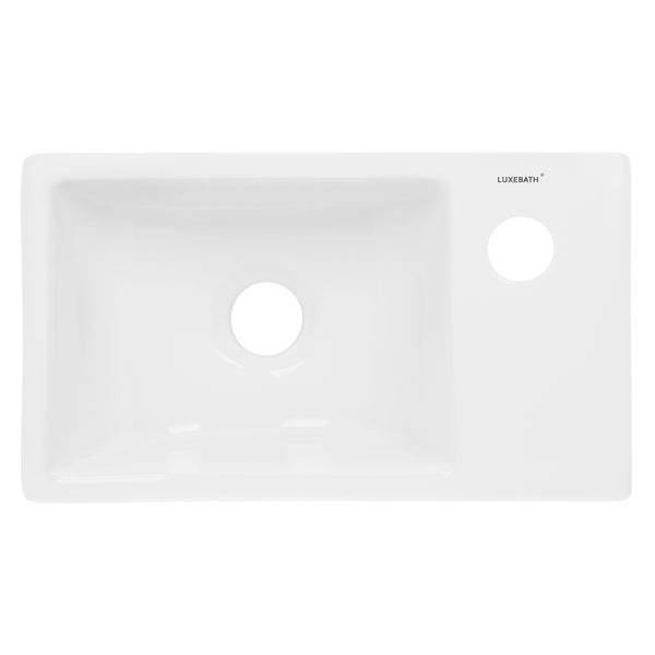 ECD Germany Waschbecken Waschtisch aus Keramik in Weiß 350x205x125 mm Eckig, Hahnloch rechts,  Aufsatzbecken Aufsatzwaschbecken Handwaschbecken Aufsatzwaschtisch Waschschale Waschplatz Handwaschbecken