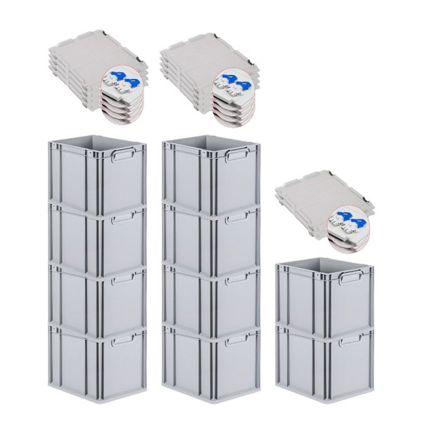 PROREGAL Spar Set 10x Eurobox Nextgen Economy Mit Scharnierdeckel & Blauen Schiebeschnappverschlüsse Griffe Geschlossen HxBxT 32 x 30 x 40 cm 30 Liter