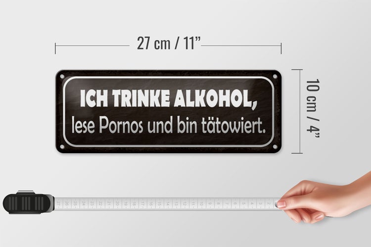 Blechschild Spruch 27x10cm ich trinke lese Pornos Dekoration