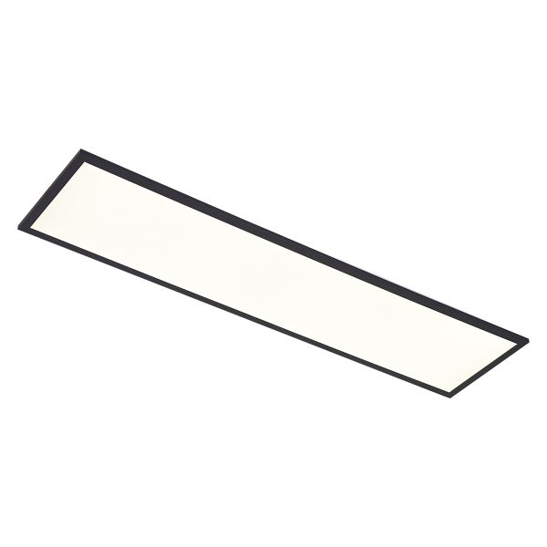 Rechteckiges LED-Panel mit schwarzem Rahmen, flache Deckenleuchte für Innenräume.