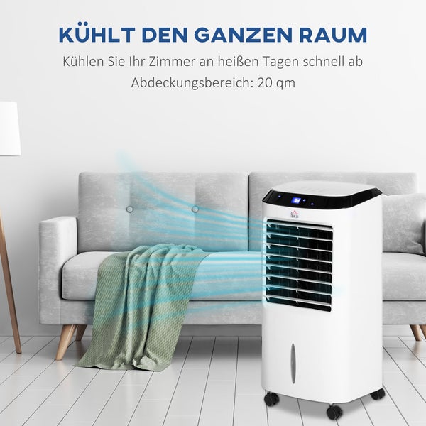 HOMCOM 4 in 1 Mobiler Luftkühler mit Luftbefeuchtung, Luftkühler, 8h Timer, 10L, Nutzungsraum 20㎡, 60W, 38,2 x 31,6 x 76 cm, ABS, Weiß+Schwarz
