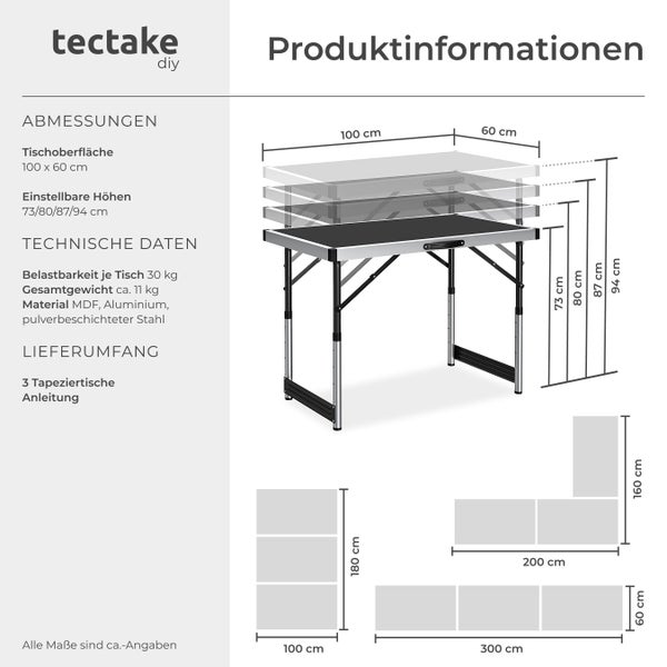 Technische Zeichnung Tapeziertisch mit Maßen