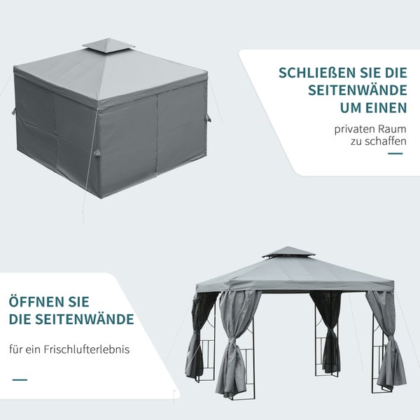 Outsunny Pavillon, Gartenpavillon, 295L x 295B x 265H cm, Metall,Polyester, Dunkelgrau