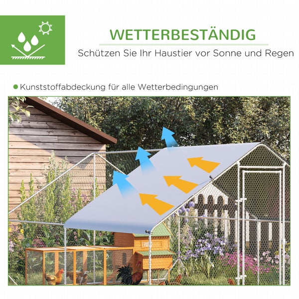 PawHut Hühnerstall, Freilaufgehege, 3 x 4 x 2 m, Stahl, Silber+Grau