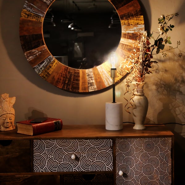 Tischlampe mit Marmor Sockel Weiß Gold | Wohnzimmer Esszimmer Leuchte