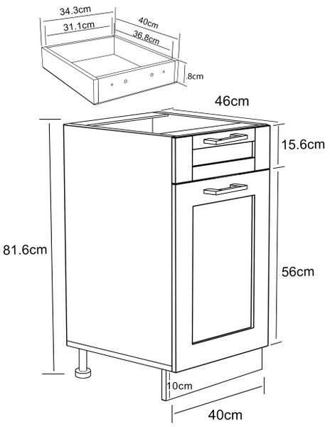 Küchenschrank 40 cm Unterschrank Schublade Colura
