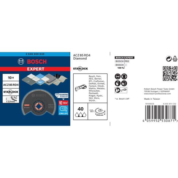 Bosch 10x Expert ACZ 85 RD4 Starlock Segmentsägeblatt für Multifunktionswerkzeuge 85 mm - 2608900035