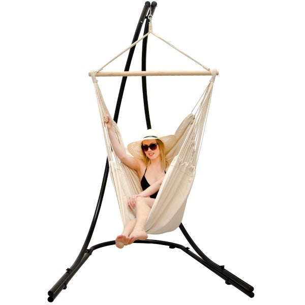 AMANKA 210cm Hängestuhlgestell inkl. XXL Hängestuhl 185x130cm Hängesessel Beige