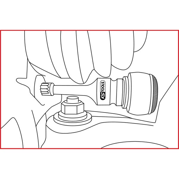 Illustration eines Werkzeugs zur Demontage einer Antriebswelle mit KS Tools Logo