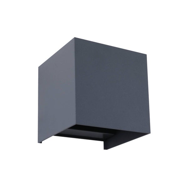 Würfelförmige Wandleuchte in Anthrazit aus Metall für den Innenbereich oder Außenbereich.