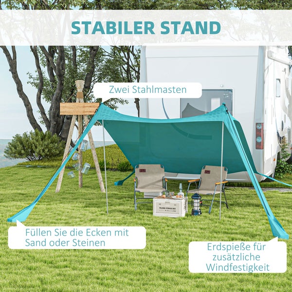 Outsunny Sonnenschutzdach, Sonnensegel Wasserdicht UV- und Wetterschutz mit Stahlstangen, für Camping, Reisen, Angeln, Picknicks, 2,15 x 2 x 2 m, Himmelblau