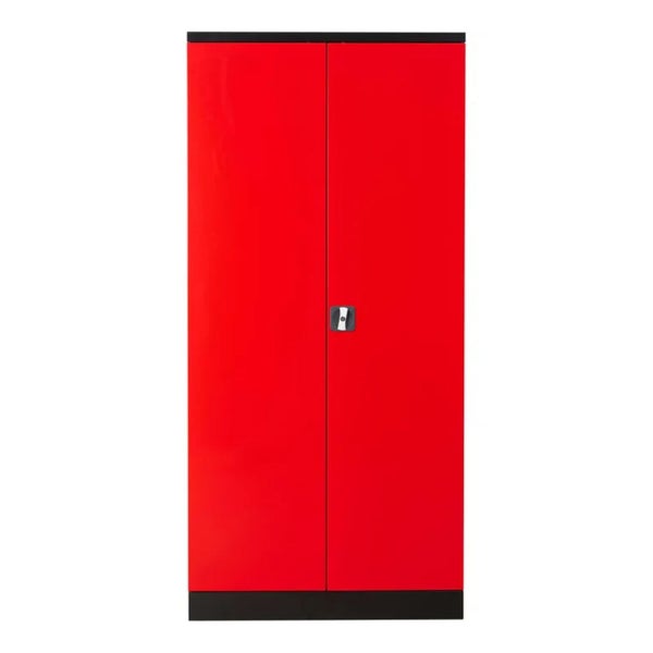 PROREGAL Stahlschrank Bee 7 Fachböden HxBxT 195 x 92 x 42 cm Pulverbeschichtetes Fachbodenmaterial Schwarz & Rot