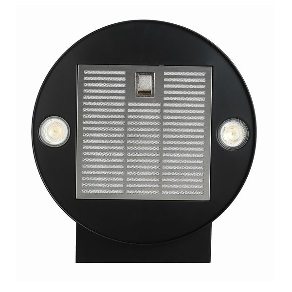 Dunstabzugshaube in runder Bauform mit Beleuchtung und Filter