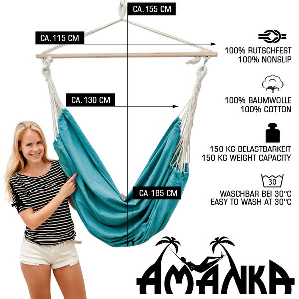 XL Hängesessel Relaxsessel 185x130cm in Pazifik Blau bis 150kg