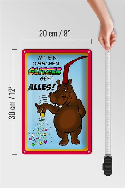 Blechschild Spruch 20x30cm mit bisschen Glitzer geht Alles