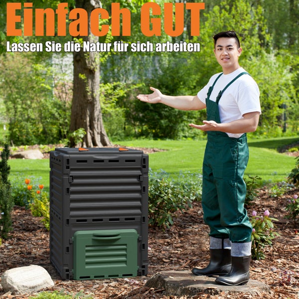 BigDean Komposter Garten 300 Liter – Schnellkomposter aus wetterfestem Kunststoff & Made in Europe