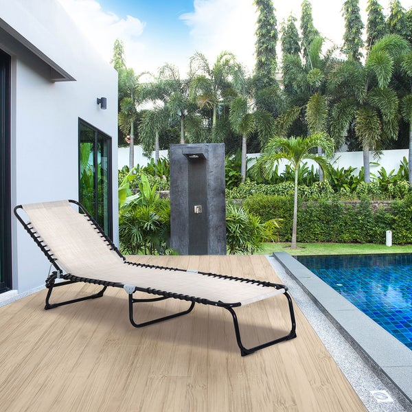 Outsunny Sonnenliege klappbar Gartenliege, Liegestuhl mit 4-Fach verstellbare Rückenlehne, wetterfeste Campingliege bis 120 kg belastbar, für Garten Strand Pool, Cremeweiß