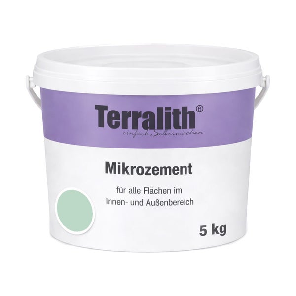Terralith Mikrozement für den Innen- und Außenbereich, 5 Kilogramm, Farbe Hellgrün.